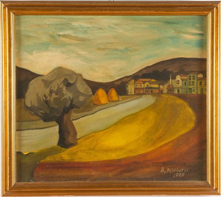 Alberto Pelagatti (San Giorgio di Piano 1927), “Paesaggio”, 1969.