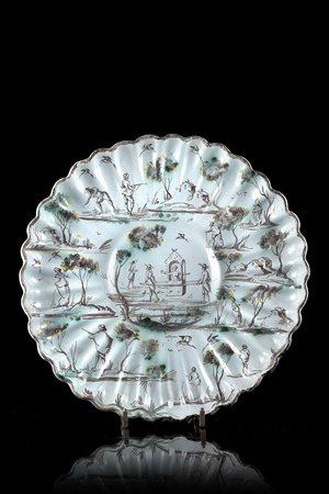 Giacomo Boselli, secolo XVIII. Crespina in maiolica decorata nel cavetto a figu