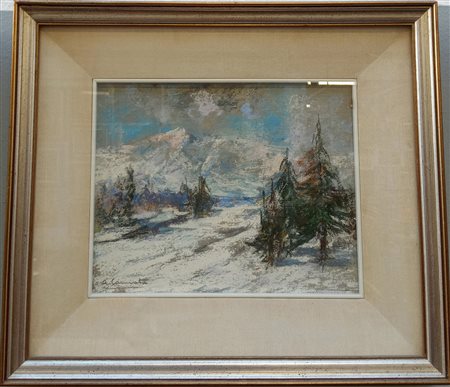 Antonio Cannata "Paesaggio invernale" pastelli (cm 20x26) Firmato in basso a sin