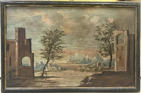 Ignoto, "Paesaggi" coppia di antichi dipinti ad olio su tela (cm 62x98,5) in co