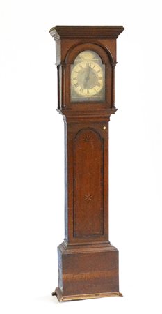 EDMOND LINFIELD TUNBRIDGE. Orologio a cassalunga in legno decorata a intarsi su