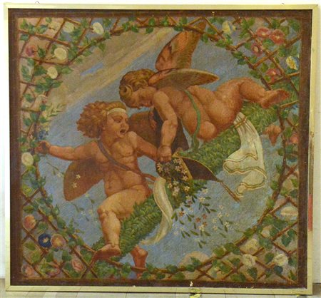 Ignoto "Putti alati" olio su tela (cm 111x120) (difetti e restauri)