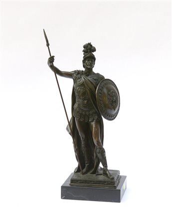 Statua in bronzo raffigurante l'eroe Leonida di Sparta poggiante su base in mar