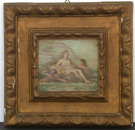 Annibale Gatti "Trionfo di Anfitrite" olio su tela (cm 12.5x14.5) Firmato in bas