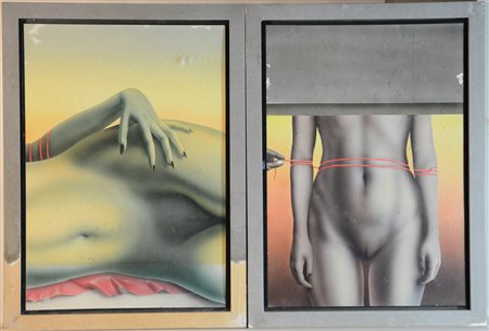 Ignoto "Composizioni" 1984
coppia di tecniche miste su carta (cm 70x50) , firmat