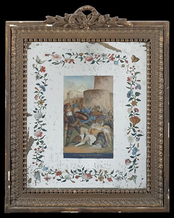 Arte francese, secolo XIX "Scene di genere" cinque vetri dipinti su fondo a spe