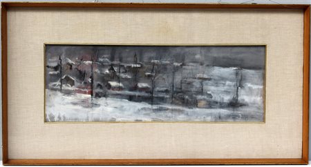Lucio Riva "Paesaggio invernale" 1962 tecnica mista su carta (cm 25x70) firmato