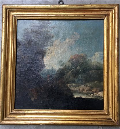 Maestro del XIX Secolo "Paesaggio con torrente" olio su tela (cm 32x31,5) In co