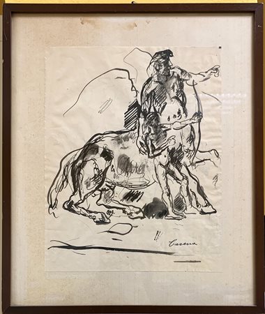 Felice Carena "L'educazione di Achille" disegno a china su carta (cm 28x22) Firm