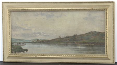 Ignoto del XIX Secolo "Il fiume Otranto" olio su tela (cm 29x64) Reca iscrizion