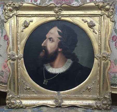 Scuola del secolo XIX "Ritratto ideale di Ludovico Ariosto" olio su tela (cm 47