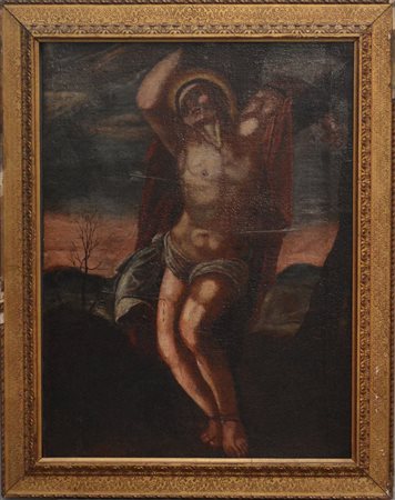 Ignoto "San Sebastiano" antico dipinto ad olio su tela (cm 100x70,5) In cornice