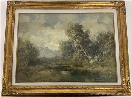 Ivan Karpoff "Paesaggio padano" olio su tela (cm 50x70) Firmato in basso a sinis
