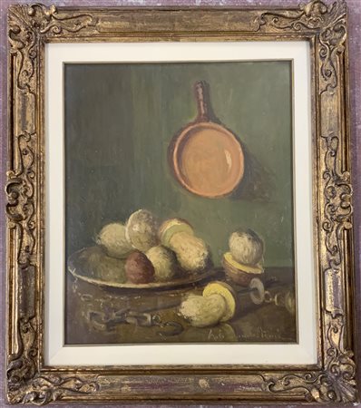 Ernesto Alcide Campestrini "Natura morta" olio su masonite (cm 60x50) Firmato in