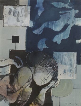 MARIO BIONDA (TORINO 1913-PENENGO 1985) Composizione con figura Olio su...