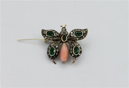 Spilla in oro 14kt e argento - A 14kt gold and silver brooch