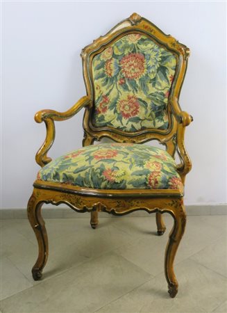 Poltrona Veneziana in legno laccato - A  Venetian polychrome painted armchair