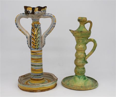 Due lampade in maiolica smaltata - A pair of enameled majolica lamps