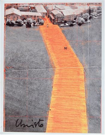 Christo THE FLOATING PIERS, PROJECT FOR LAKE ISEO litografia offset, cm...