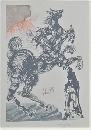Salvador Dali' CERBERO xilografia, cm 25x17 su foglio 33x26 firma es. H.C. in...