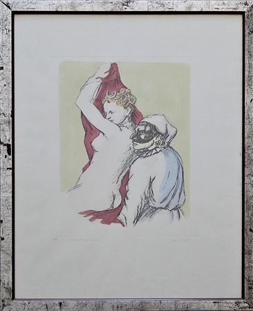 Domenico Purificato SENZA TITOLO acquatinta colorata a mano, cm 44x32 su...