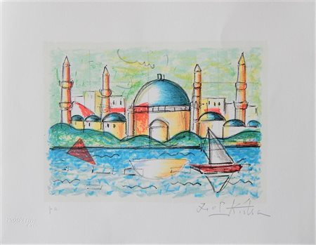 Ibrahim Kodra SENZA TITOLO litografia, cm 24x30 firma es. p.a. timbro a secco...