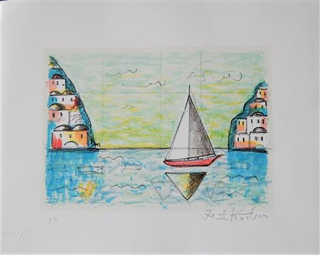 Ibrahim Kodra SENZA TITOLO litografia, cm 24x30 firma es. p.a. timbro a secco...