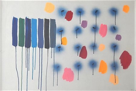 Ennio Finzi SENZA TITOLO acrilici su carta riportata su tela, cm 70x100 firma...