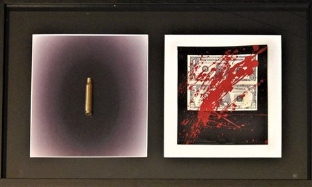 Peter Hide SENZA TITOLO tecnica mista e collage su carta, cm 23x43 firma in...