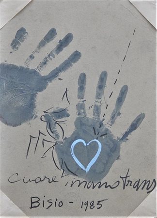 Pietro Bisio CUORE, MANO TRANS tecnica mista su cartone, cm 33x24 firma e...
