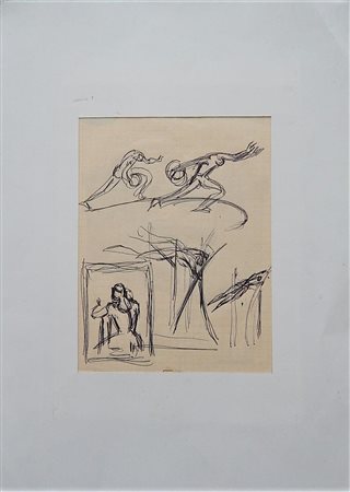 Cesare Vagarini SENZA TITOLO disegno a china su carta, cm 33x24 sigla CV e...