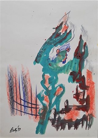 Auty SENZA TITOLO tecnica mista su carta, cm 70x50 firma e data eseguita ne 1977