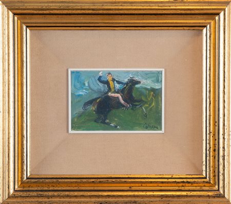 NINO CORRADO CORAZZA (Bologna 1897 - 1975). “Cavallo e Cavaliere”. Olio su...