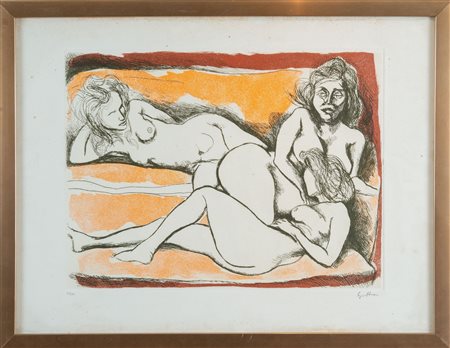 RENATO GUTTUSO (Bagheria 1991 – Roma 1987). “Nudi”. Litografia a colori su...