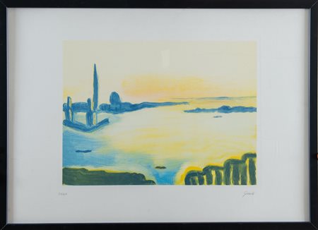 VIRGILIO GUIDI (Roma 1891 – Venezia 1984). “San Giorgio”. Litografia a colori...