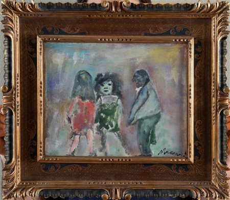 MINO MACCARI (Siena 1898 – 1989). “Personaggi”. Olio su tela. Cm 25x30. Opera...