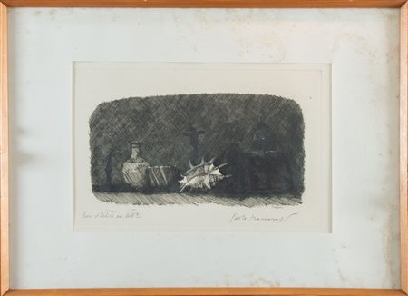 PAOLO MANARESI (Bologna 1908 – 1991). “Natura morta”. Incisione su carta. Cm...
