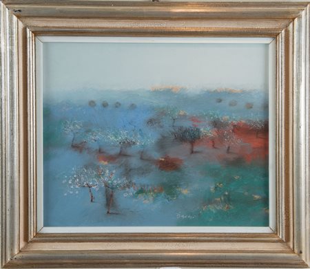MANLIO BACOSI (Perugia 1921 – 1998). “Paesaggio”. Olio su cartone. Cm...