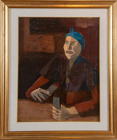 ALFONSO FRASNEDI (Bologna 1934). “Ritratto”, 1953. Olio su tela. Cm 64x51....