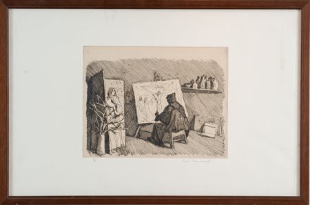 PAOLO MANARESI (Bologna 1908 – 1991). “Nello studio”. Incisione ad...