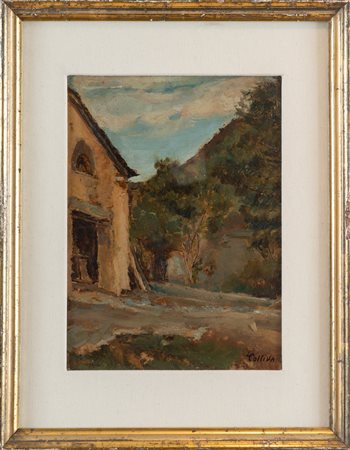 LEA COLLIVA (Bologna 1901 – 1975). “Scorcio”, Aprile 1955. Olio su cartone....