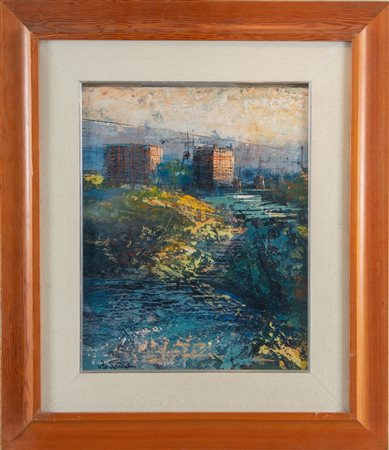 VITO FERRARI (Bologna 1928). “Periferia”. Olio su tavola. Cm 48x40. Opera...