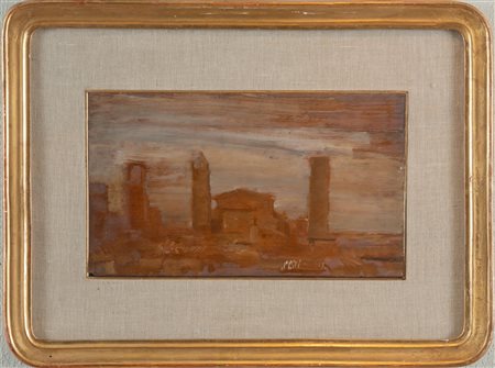 GIOVANNI ROMAGNOLI (Faenza 1983 – Bologna 1976). “Bologna”. Olio su tavola....