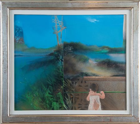 MAURO MALTONI (Forlì 1946). "Dalla veranda". Olio su tela. Cm 60x70. Opera...