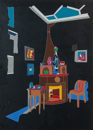 UGO NESPOLO (Mosso 1941). "Il camino". Litografia a colori su carta. Cm...