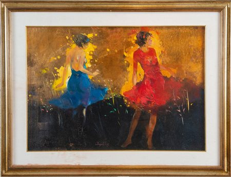 ANGELO TASSI (Bologna 1837). "Ragazze". Olio su tela. Cm 50x70. Opera firmata...