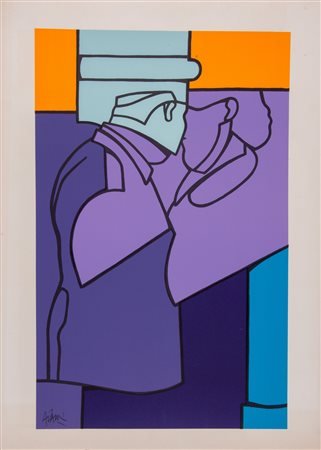 VALERIO ADAMI (Bologna 1935). “Senza Titolo”. Litografia a colori su carta....