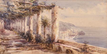 LUIGI LANZA<br>Venezia, 1860 - 1917 - Il chiostro dei Capuccini di Amalfi