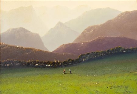 GIOVANNI PESSINA<br>Bergamo, 1836 - Milano, 1904 - Paesaggio di montagna, 1893