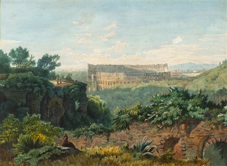 JULIUS ZIELCKE<br>Danzica, 1826 - Roma, 1907 - Il Colosseo visto dal Palatino